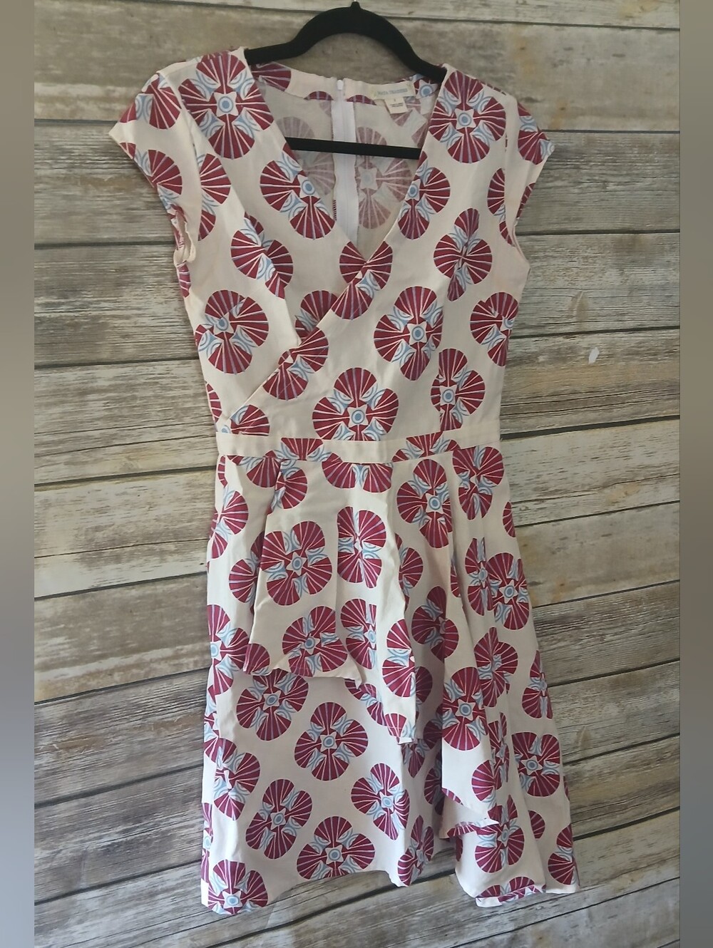 Mata Traders Cream Mini Dress with Burgundy And Blue Medallions